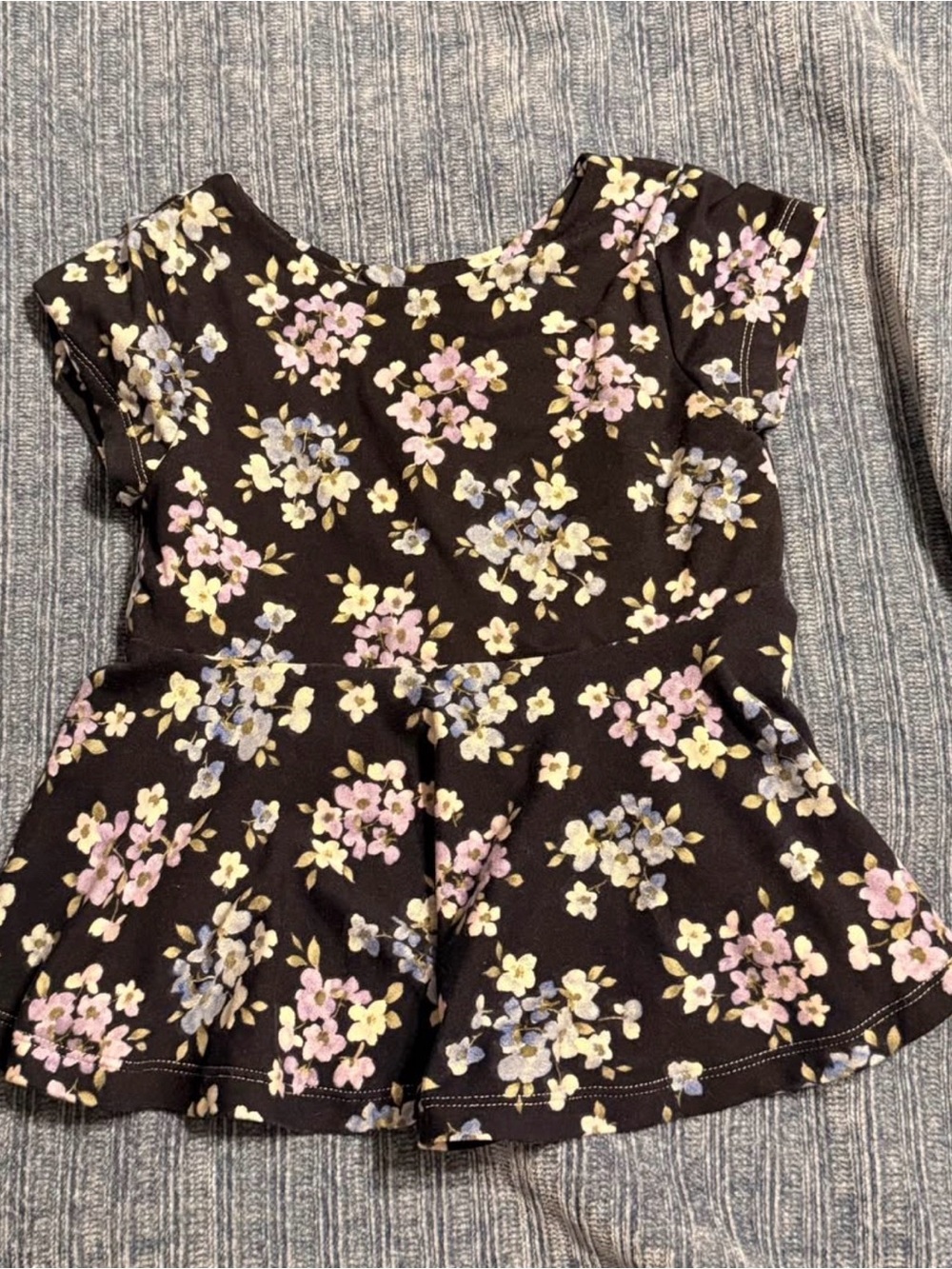Girls' Black Floral Peplum Top - Pink & cream Flower Print
